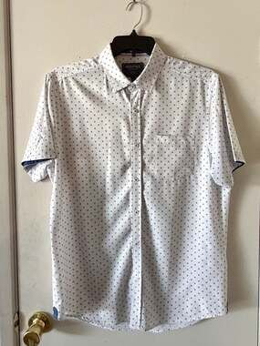 Heritage Report Collection 4-Way Stretch Button-Up Shirt White Blue Skull Print